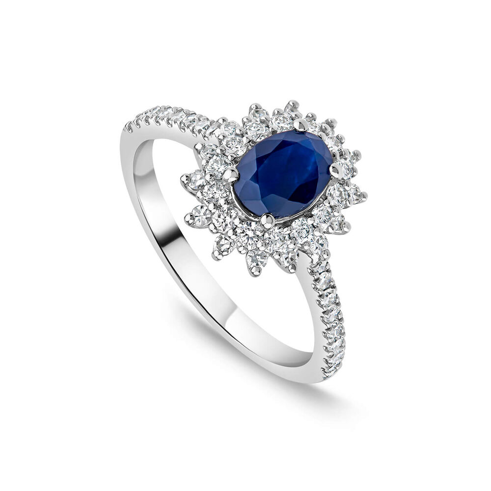 Platinum Oval Sapphire Centre 0.50ct Diamond Set Shoulders Ring