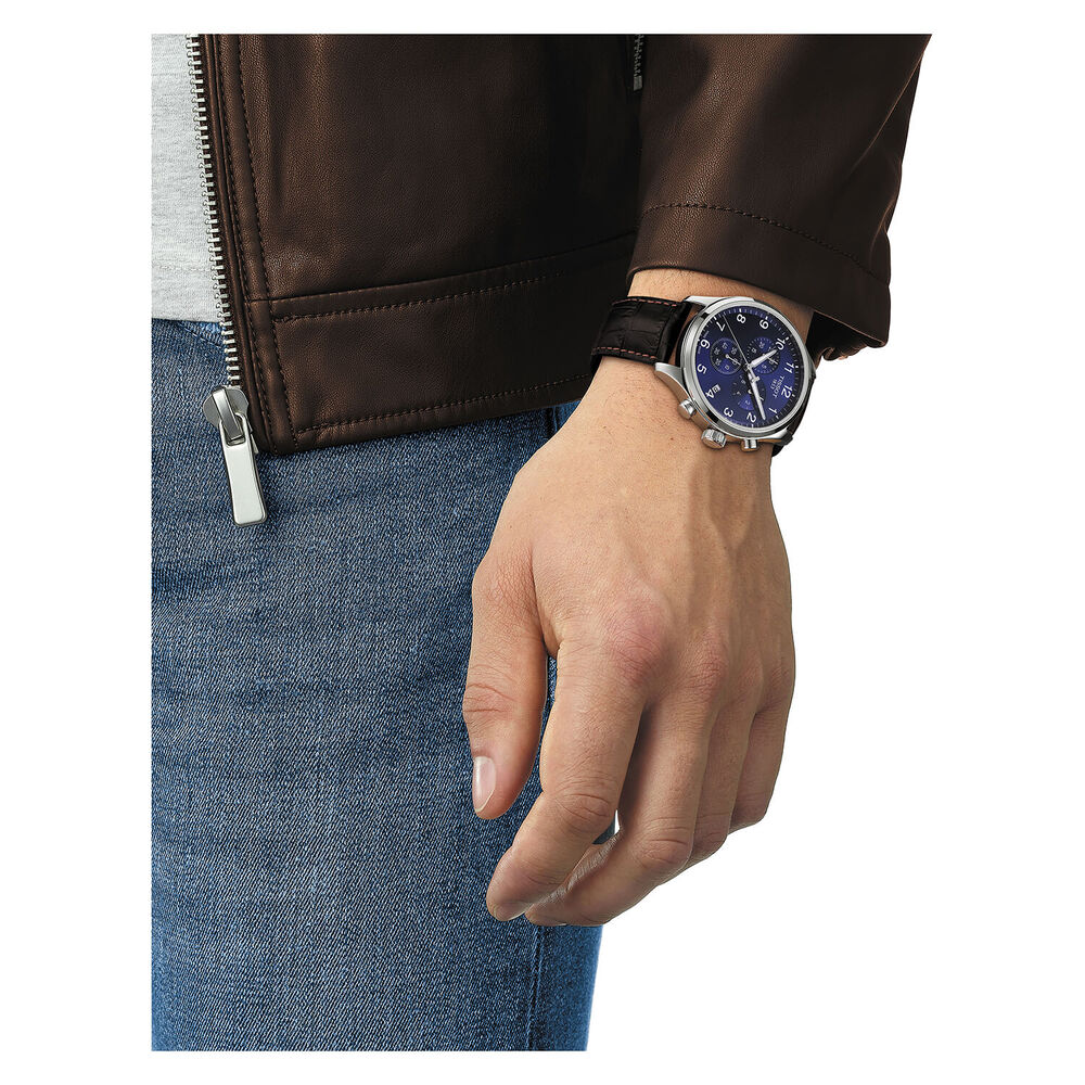 Tissot Chrono Xl 45mm Blue Dial Brown Leather Strap Watch image number 3