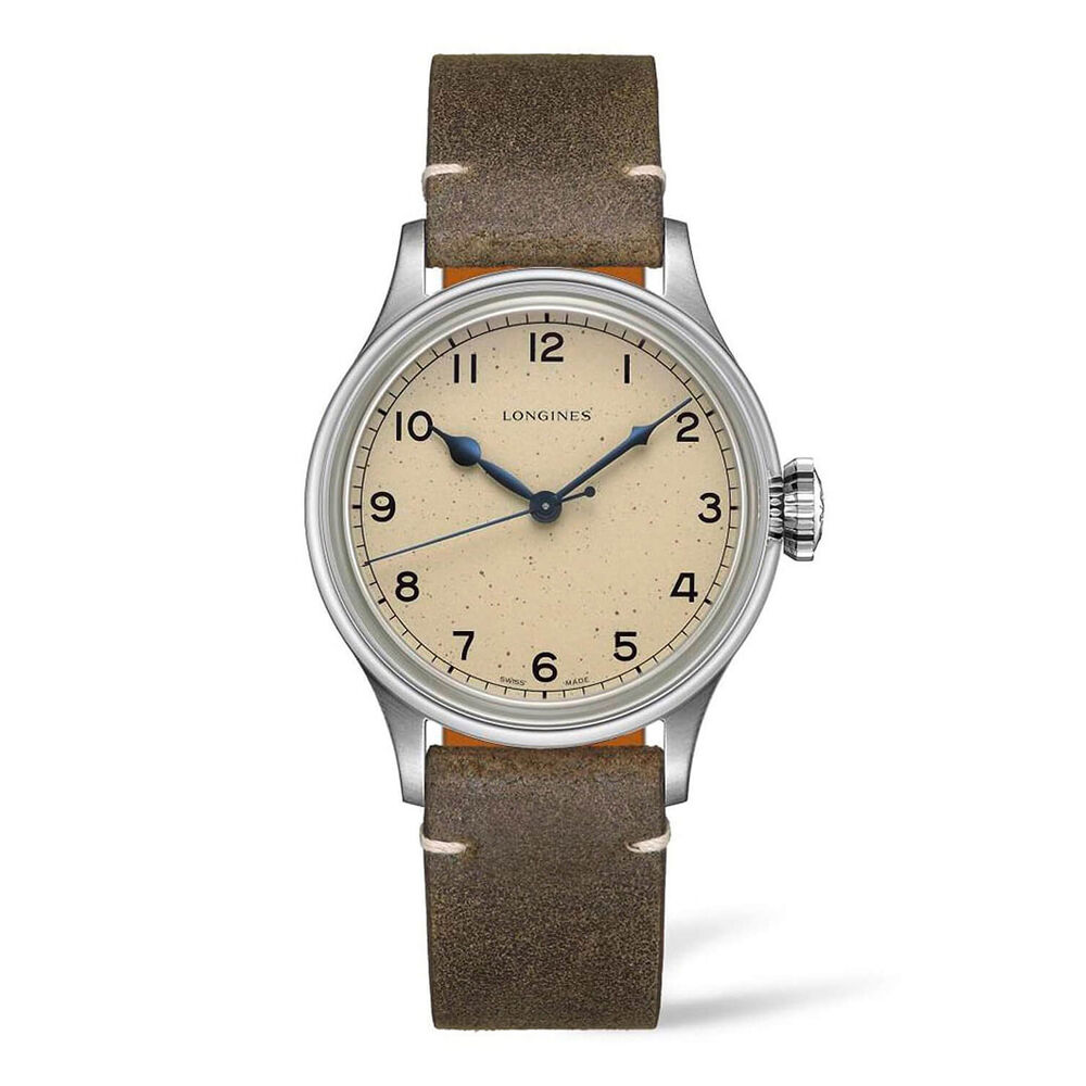 Longines Avigation Heritage Military Cream Grey Leather Strap Watch