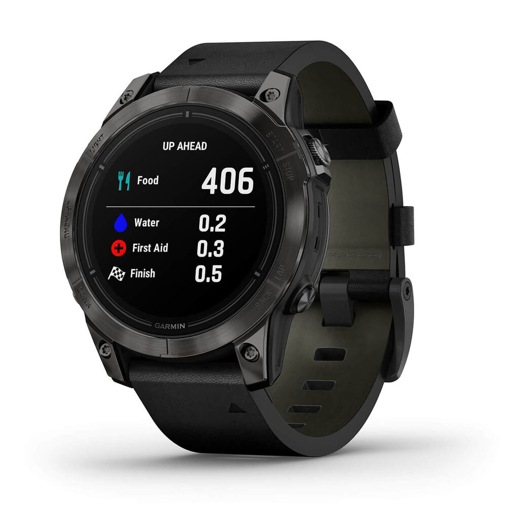 Garmin Epix Pro Gen 2 Sapphire 47mm Carbon Grey DLC Titanium Case Black Leather Strap Watch image number 3