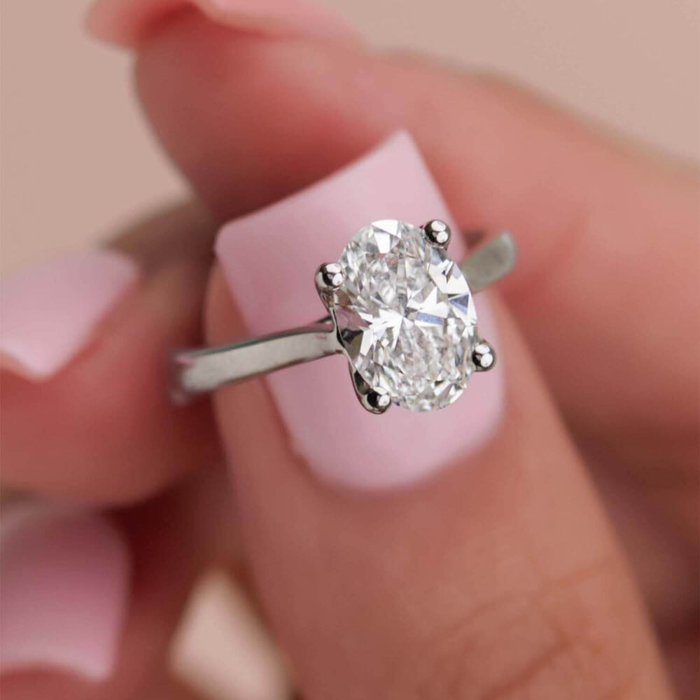 Born Platinum Lab Grown 2ct Solitaire Oval Diamond Ring image number 5