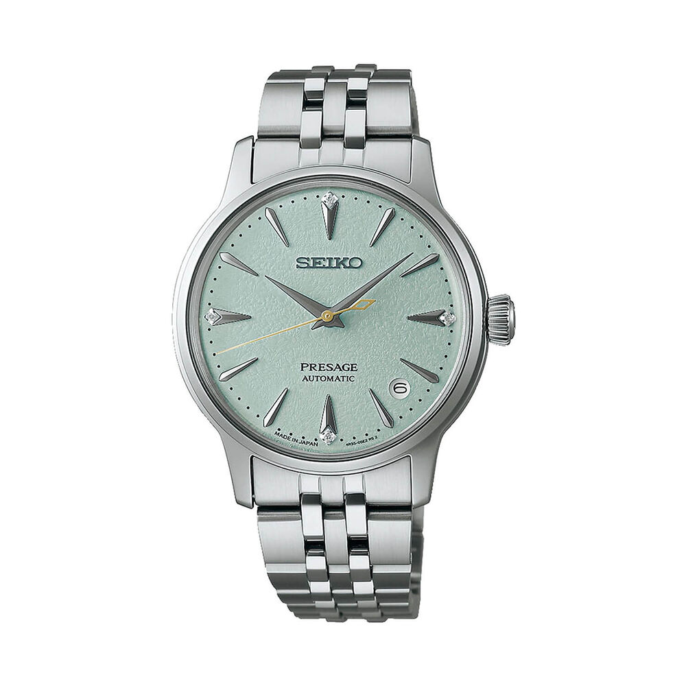 Seiko Presage 'Frozen Mojito' Diamond Cocktail Time 34mm Green Dial Steel Bracelet Watch image number 0
