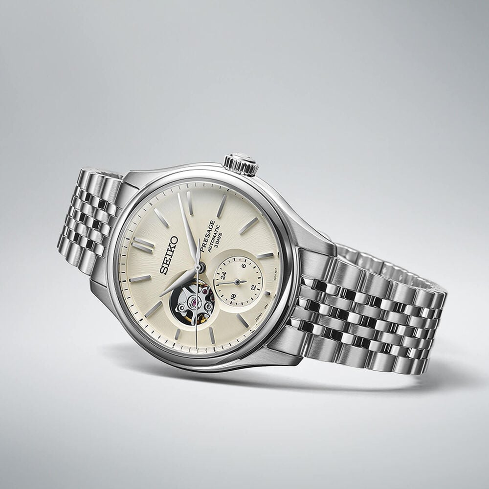Seiko Presage Shiro-Iro 40.2mm Open Heart White Dial Stainless Steel Bracelet Watch