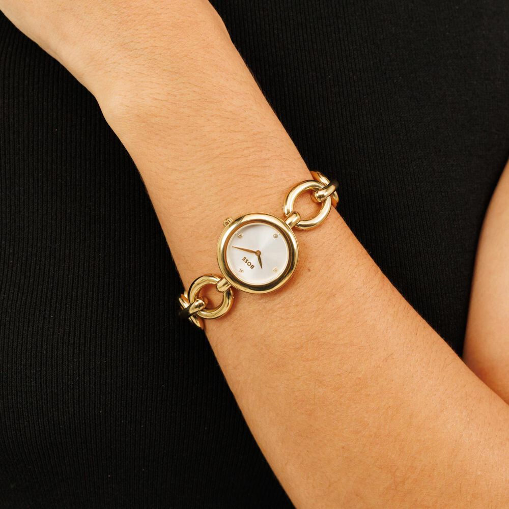 BOSS Live 28mm Silver Dial Gold Tone Steel Bracelet Watch image number 6