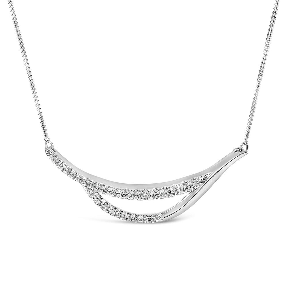 9ct White Gold Diamond Set Open Double Curve Necklet