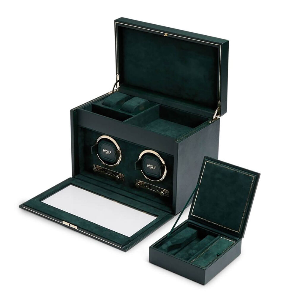WOLF British Racing Green Double Watch Winder With Storage