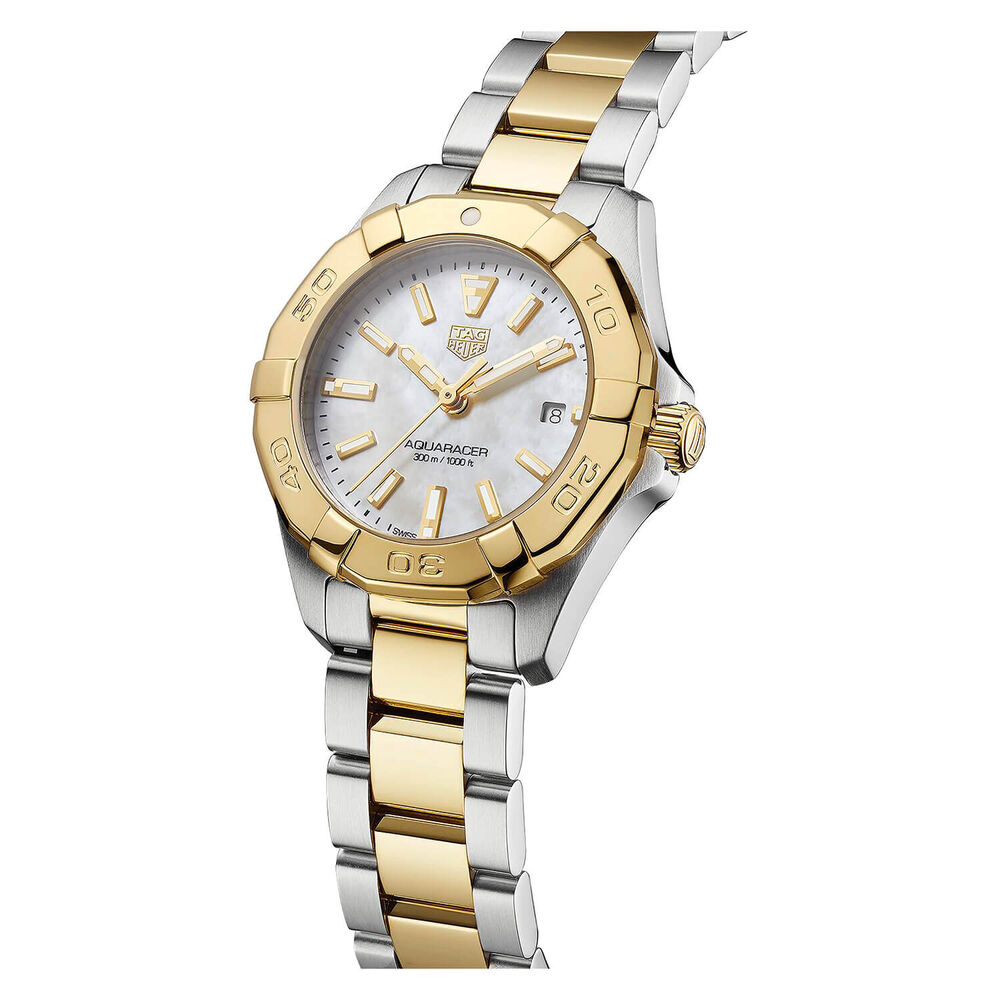 TAG Heuer Aquaracer Date 27mm MOP Dial 18k Gold Plated & Stainless Steel Bracelet Watch image number 2