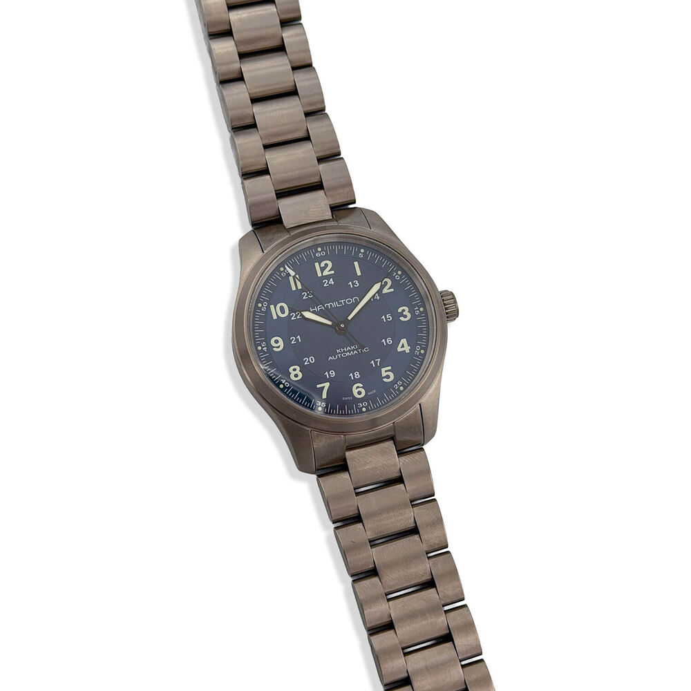 Pre-Owned Hamilton Khaki Field Titanium Auto 38mm Blue Dial Titanium Case Watch
