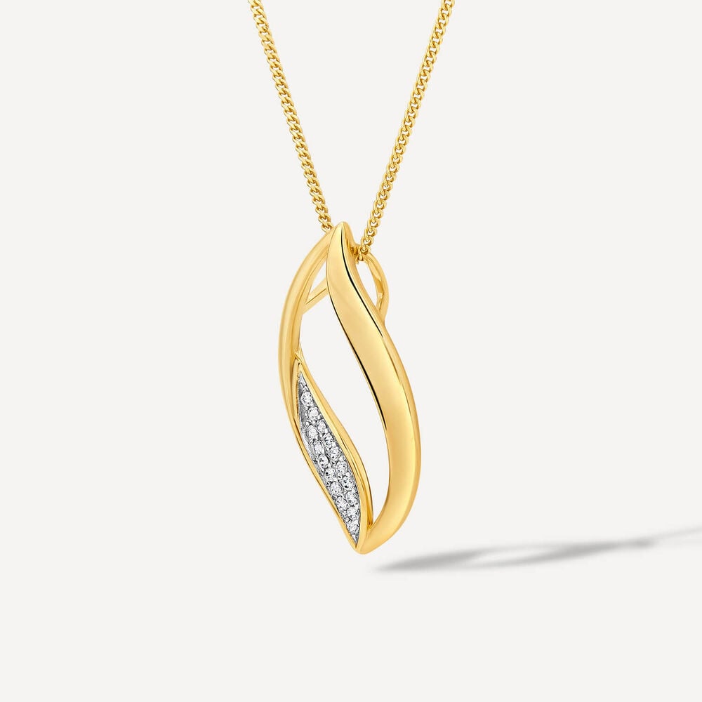 9ct Yellow Gold Open Diamond Flame Pendant image number 1
