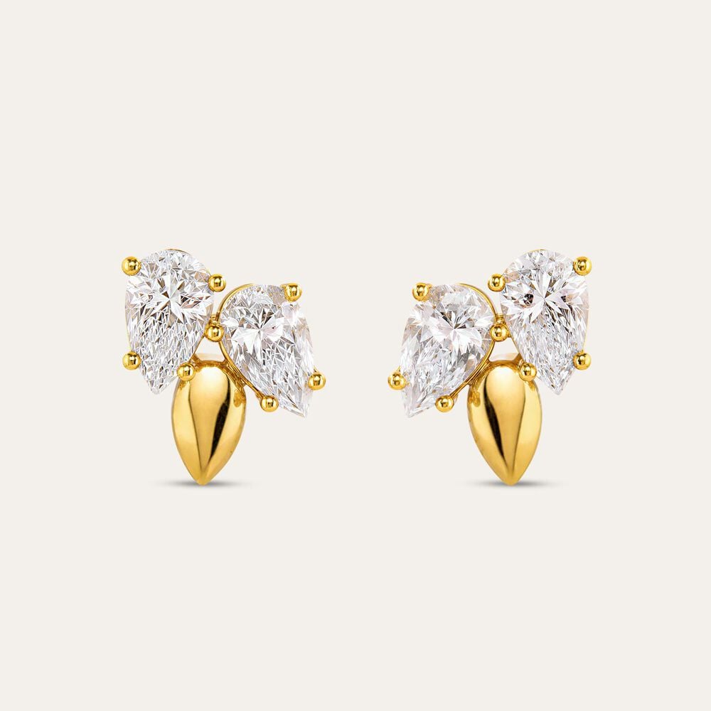 9ct Yellow Gold Two Pear Cubic Zirconia With Gold Tip Stud Earrings