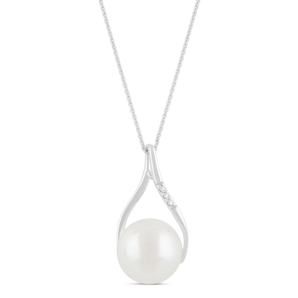 9ct White Gold Diamond & Pearl Teardrop Pendant (Chain Included)