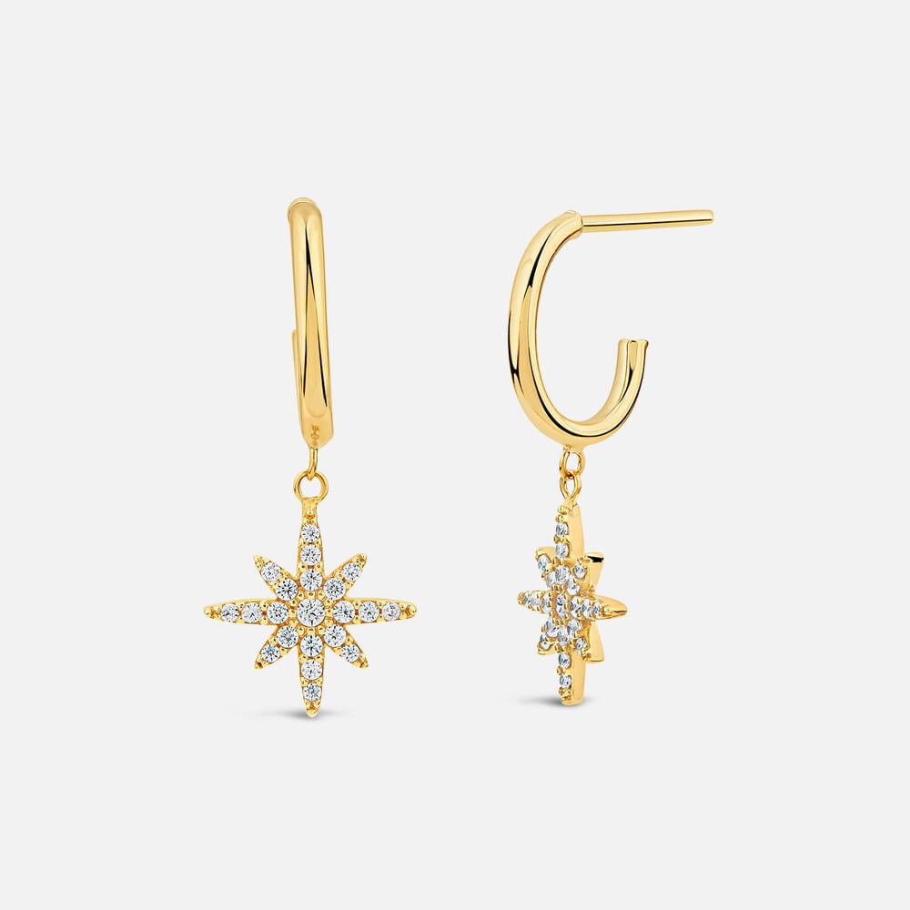 9ct Yellow Gold Cubic Zirconia Set North Star Hoop Earrings