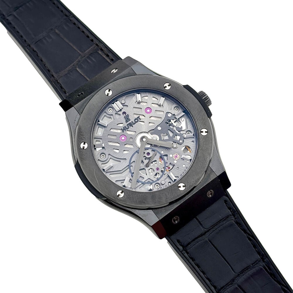 Pre-Owned Hublot Classic Fusion 42mm Skeleton Dial Black Leather Strap Watch image number 1