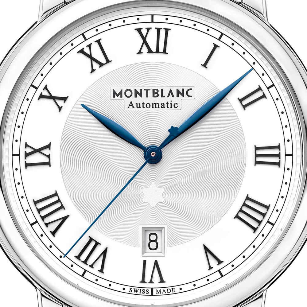 Montblanc Star Legacy 42mm Silver Dial Steel Case Blue Leather Strap Watch image number 3