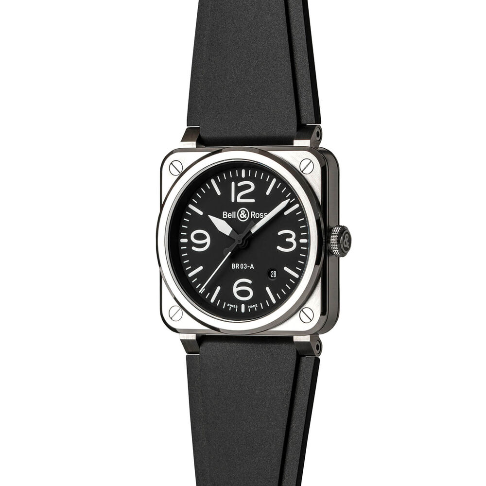 Bell & Ross BR 03 Automatic 41mm Black Steel Rubber Strap Watch