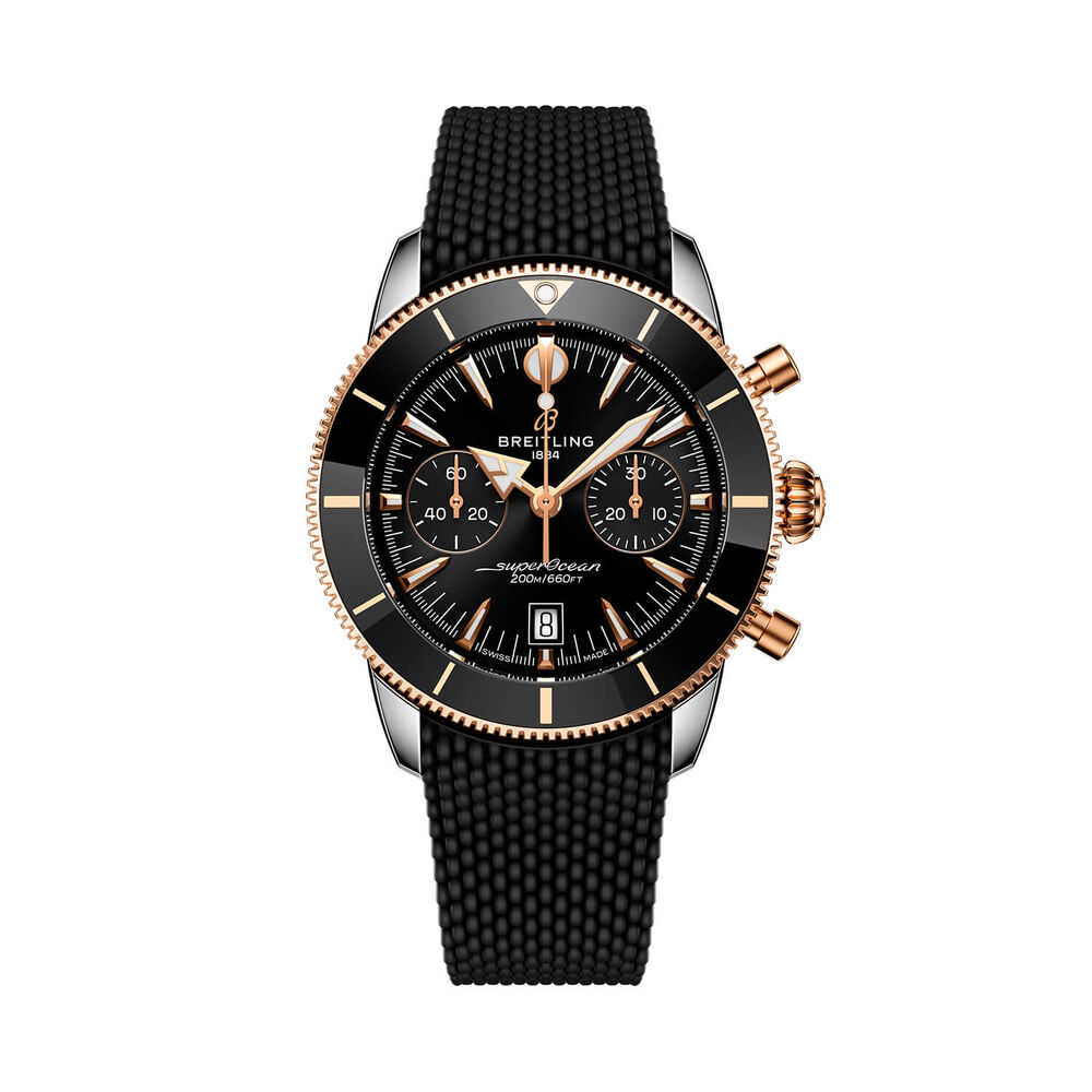 Breitling Superocean Heritage B01 Chronograph 42mm Black Dial 18k Red Gold Details Strap Watch