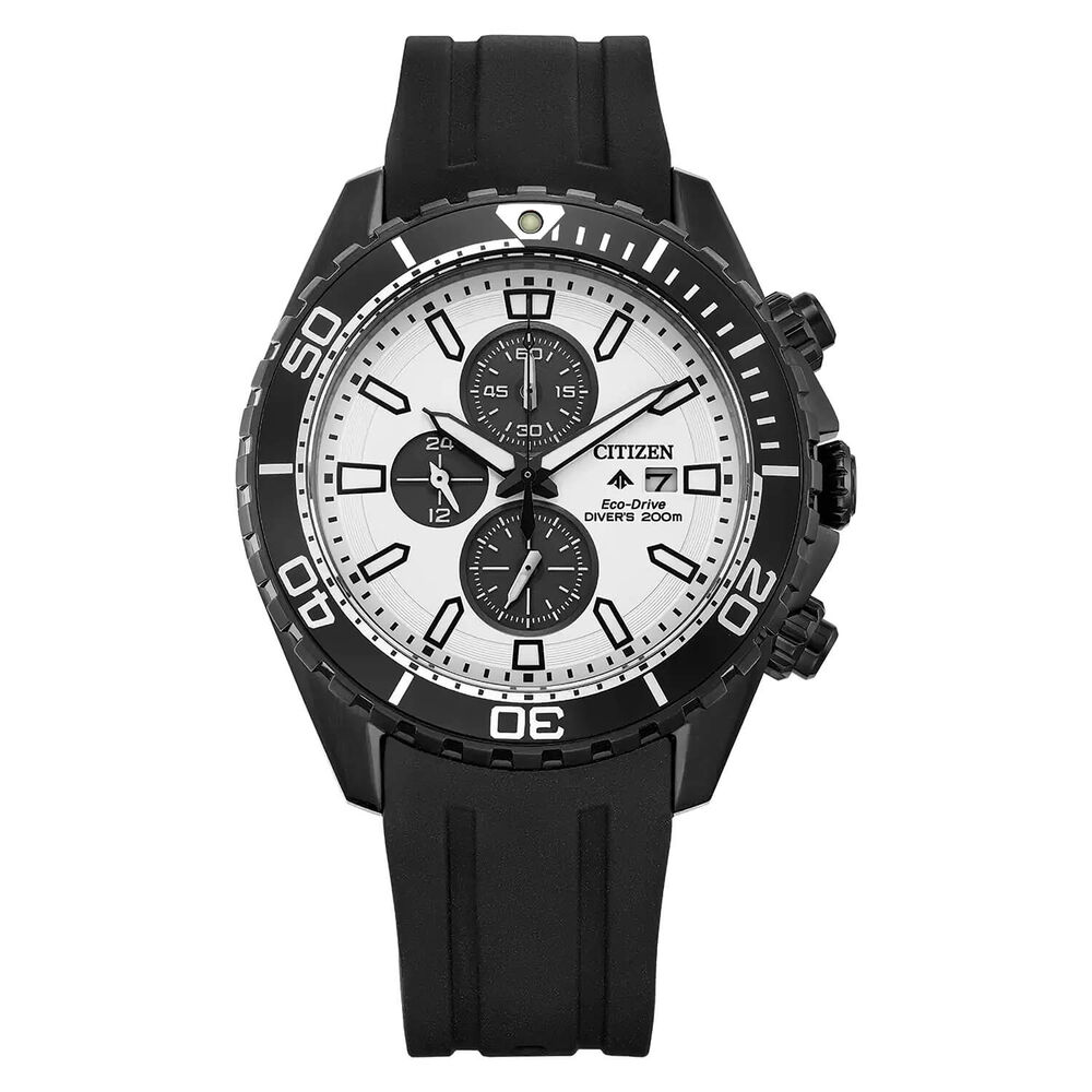 Citizen Promaster 44mm White & Black Chronograph Dial Black Rubber Strap Watch image number 0