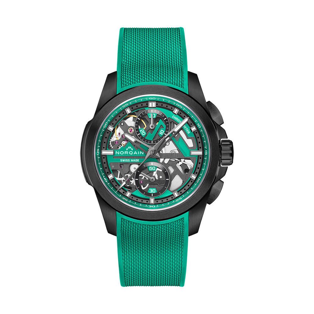 NORQAIN Independence Skeleton Chrono 42mm Dial Titanium Case Green Rubber Strap Watch