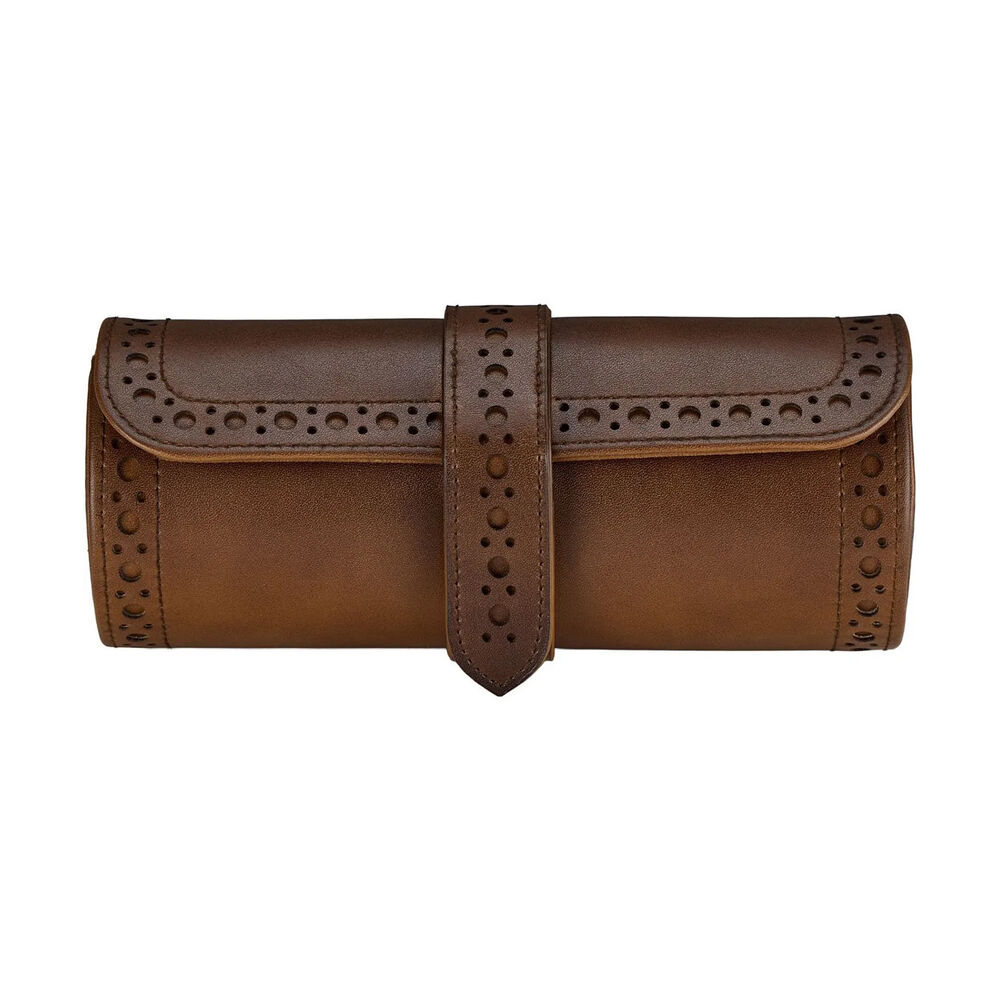 WOLF Brogue Burnished Brown Triple Watch Roll