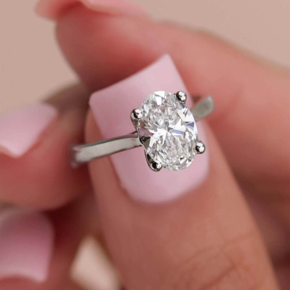 Born Platinum Lab Grown 2ct Solitaire Oval Diamond Ring image number 5