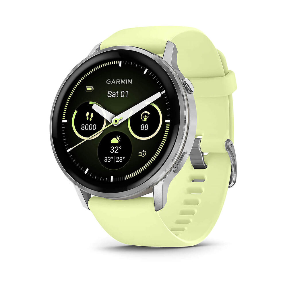 Garmin Venu 4 45mm Silver Bezel Citron Silicone Strap Watch image number 0