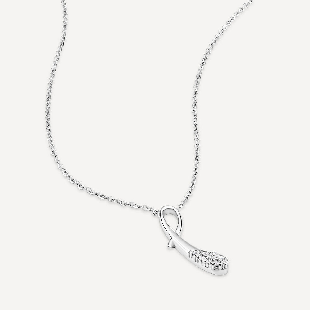 9ct White Gold Cubic Zirconia Ribbon Shaped Pendant image number 3