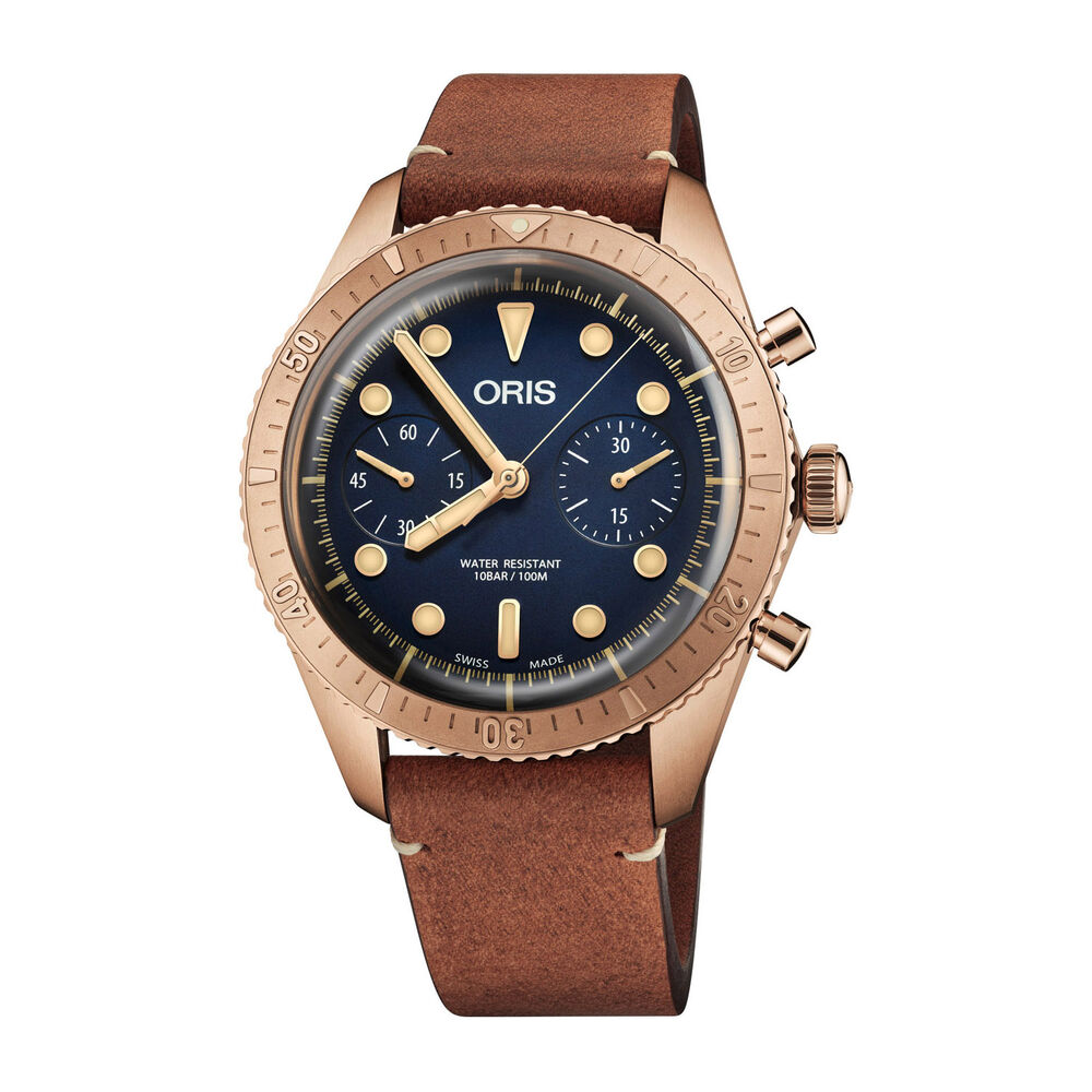 Pre-Owned Oris Divers Carl Brashear Limited Edition Chrono 43mm Blue Dial Leather Strap Watch