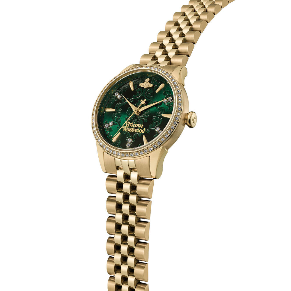 Vivienne Westwood Little Wallace 32mm Green Dial Gold Steel Bracelet Watch image number 1