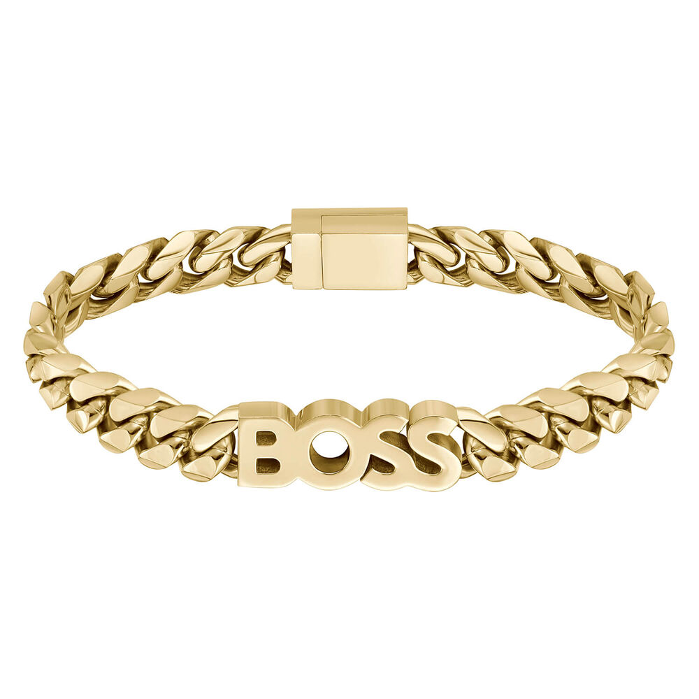 BOSS Kassy Yellow Gold Plated IP Logo Chain Bracelet