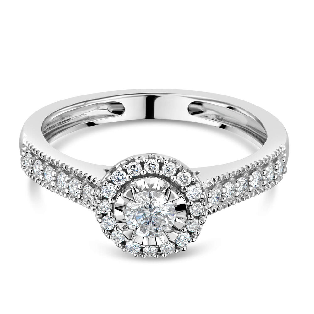 9ct White Gold 0.33ct Diamond Illusion Halo & Pave Shoulders Ring image number 4