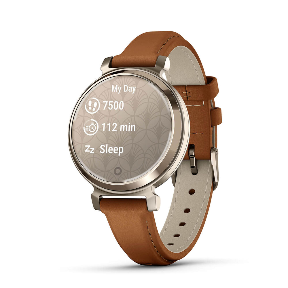 Garmin Lily® 2 Classic Cream Gold Bezel Tan Leather Strap Watch image number 2