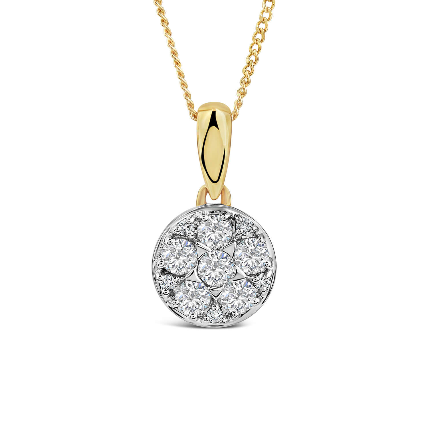 Diamond cluster hotsell pendant yellow gold