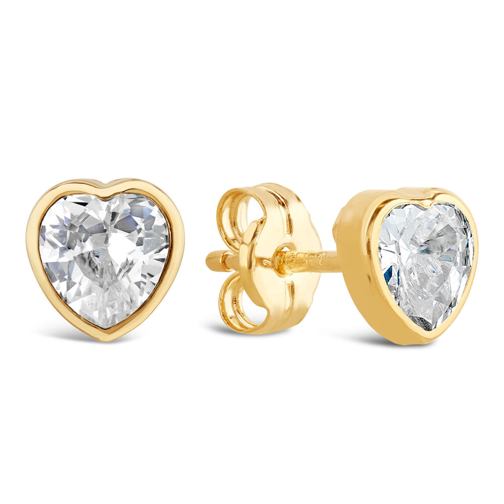 9ct Yellow Gold Cubic Zirconia Heart Stud Earrings