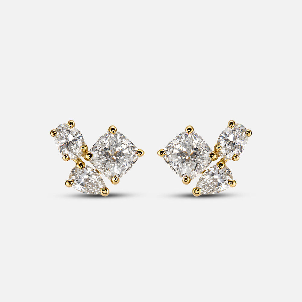 Born Contour 9ct Yellow Gold 3.00ct Lab Grown Pear Oval Cushion Diamond Stud Earrings