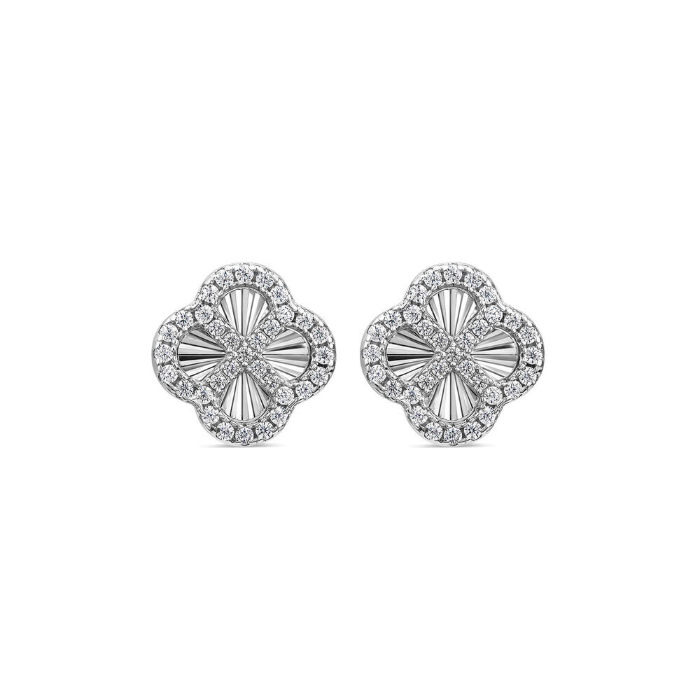Sterling Silver Iridescent Centre Cubic Zirconia Clover Petal Earrings