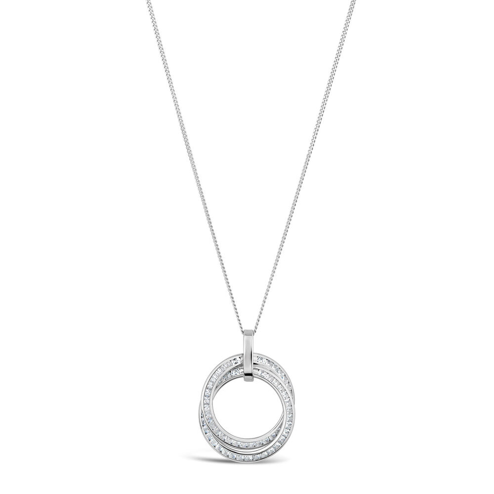 9ct White Gold Cubic Zirconia Double Circle Pendant (Chain Included) image number 0
