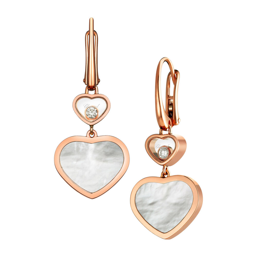 Chopard 18ct Rose Gold Diamond & Pearl Happy Hearts Earrings image number 1