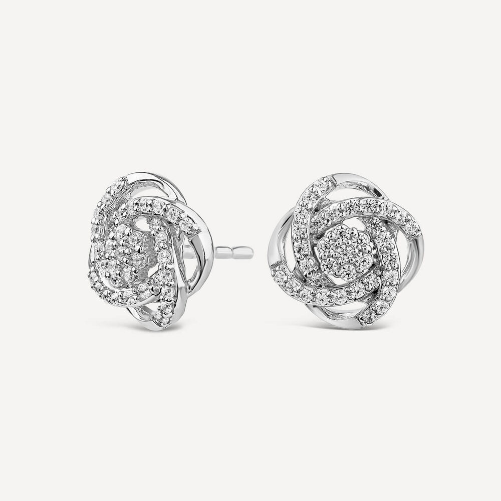 9ct White Gold 0.25ct Diamond Knot Stud Earring image number 2