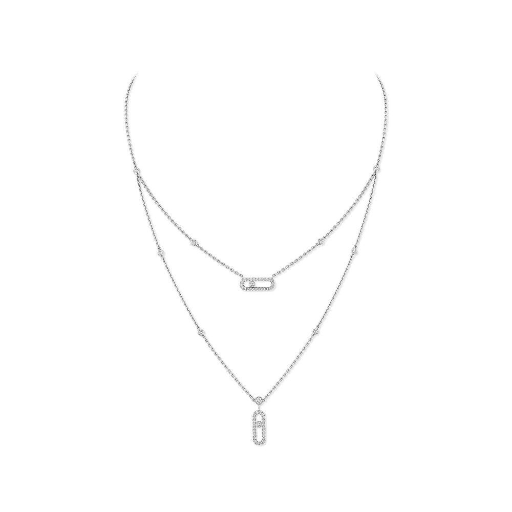 Messika Move Uno 2 Rows Pave 0.50ct Diamond White Gold Necklace