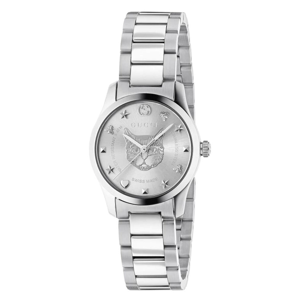 Gucci G-Timeless Feline (Cat) Silver Steel 27mm Ladies' Watch image number 0