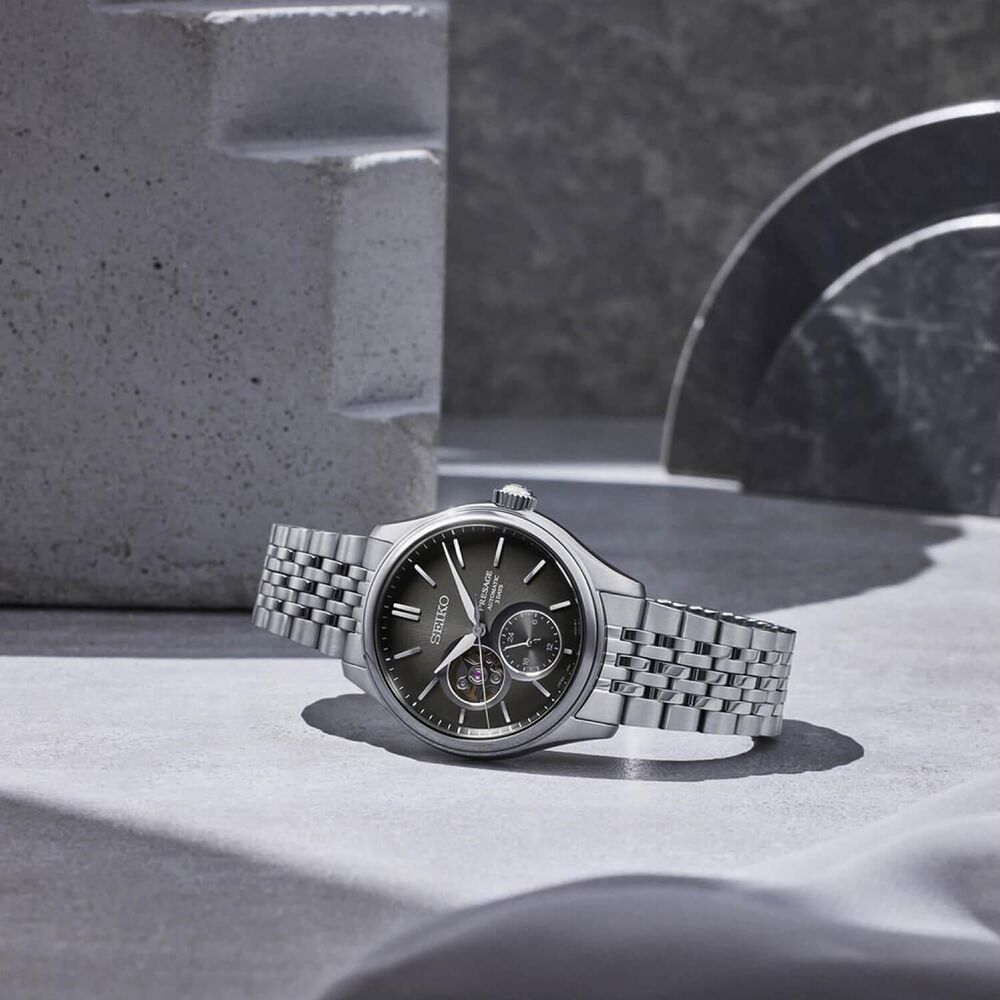 Seiko Presage Classic Series 'Sumi-iro' Open Heart 40mm Black Dial Steel Bracelet Watch image number 6
