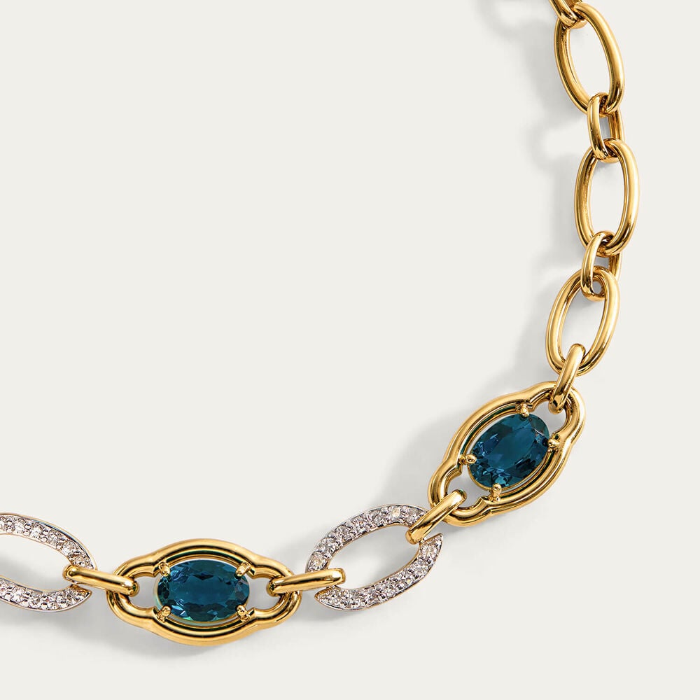 Sterling Silver Yellow Gold Plated Vermeil Oval Sapphire Lab Grown Diamond Set Link Bracelet
