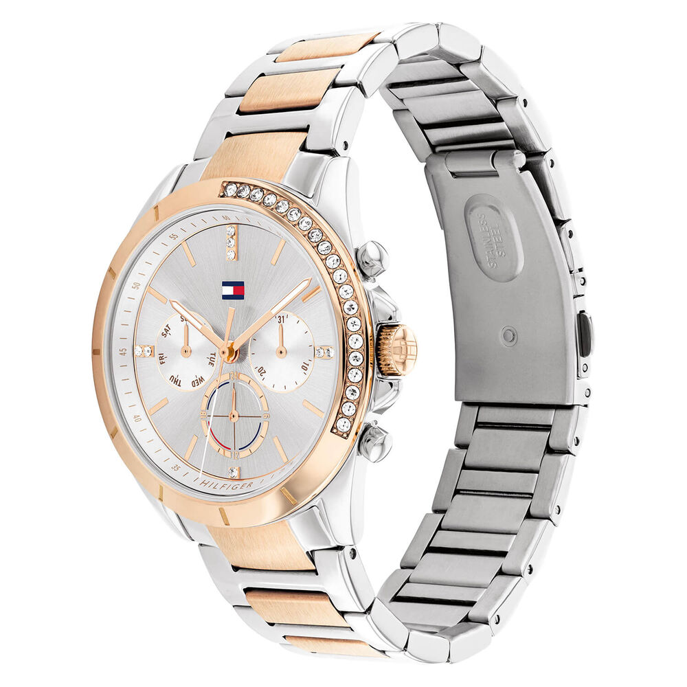 Tommy Hilfiger Kennedy 38mm Silver Dial Chrono Z Bezel Steel & Rose Gold Case Bracelet Watch