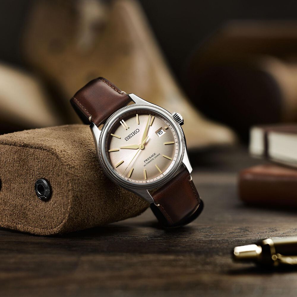Seiko Presage Classic Limited Edition Shiracha 40mm Dial Brown Leather Strap Watch image number 5