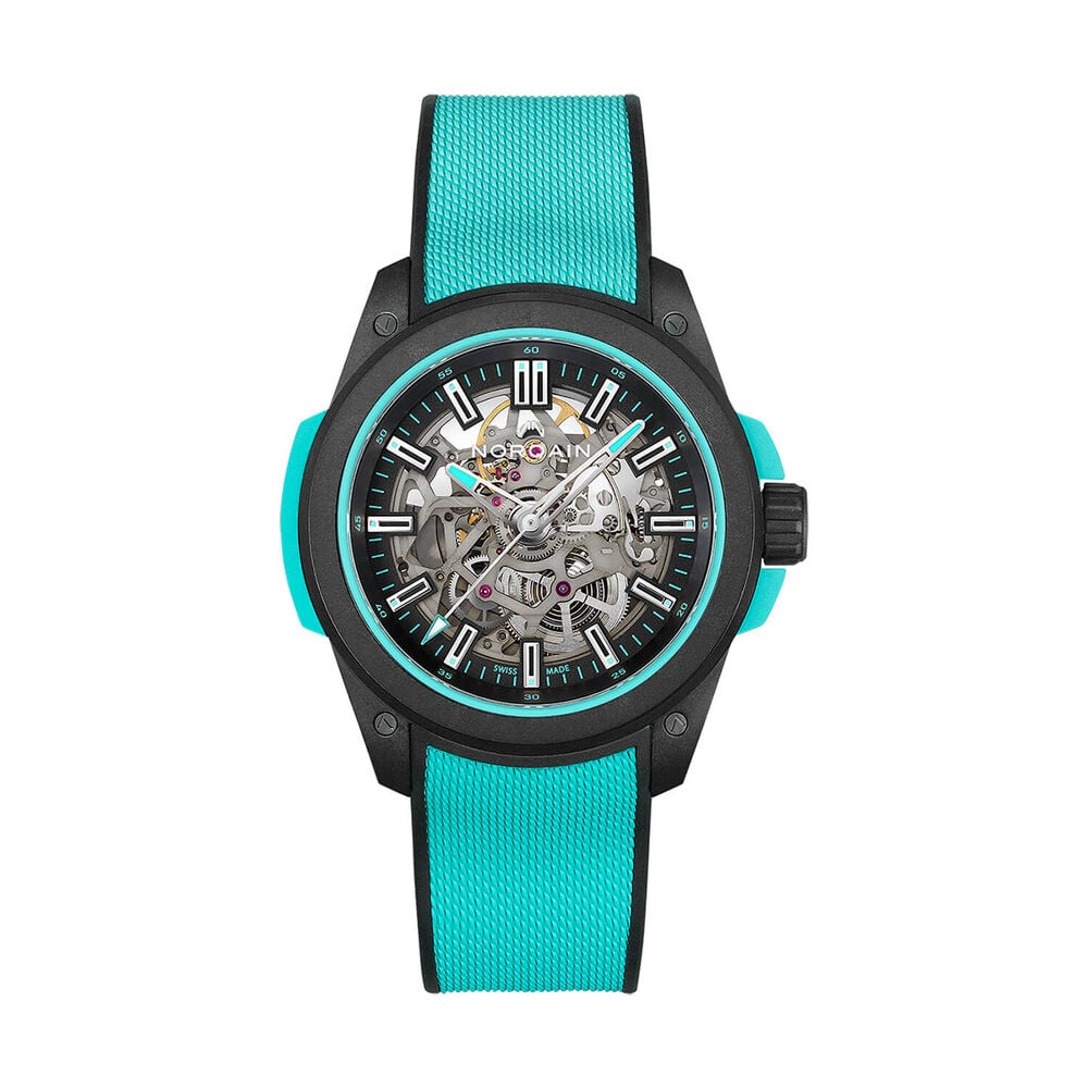 NORQAIN Wild ONE Skeleton 42mm Dial Turquoise Rubber Strap Watch