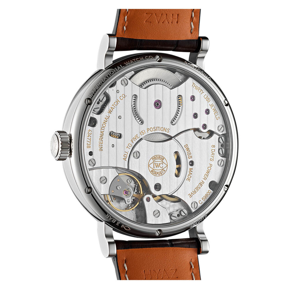 IWC Schaffhausen Portofino Hand-Wound Moon Phase Silver Dial Brown Strap Watch image number 4