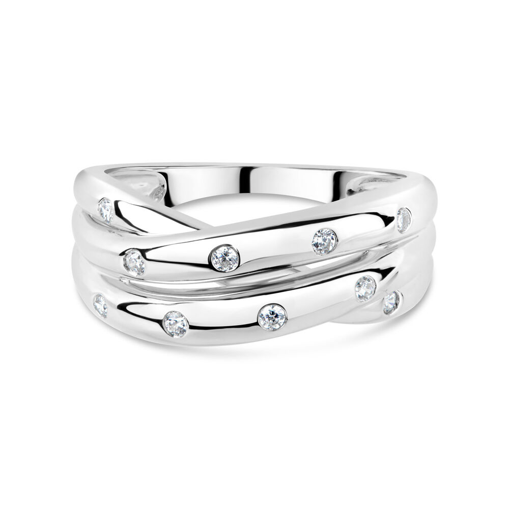 9ct White Gold 0.13ct Diamond Crossover Ladies Ring image number 9
