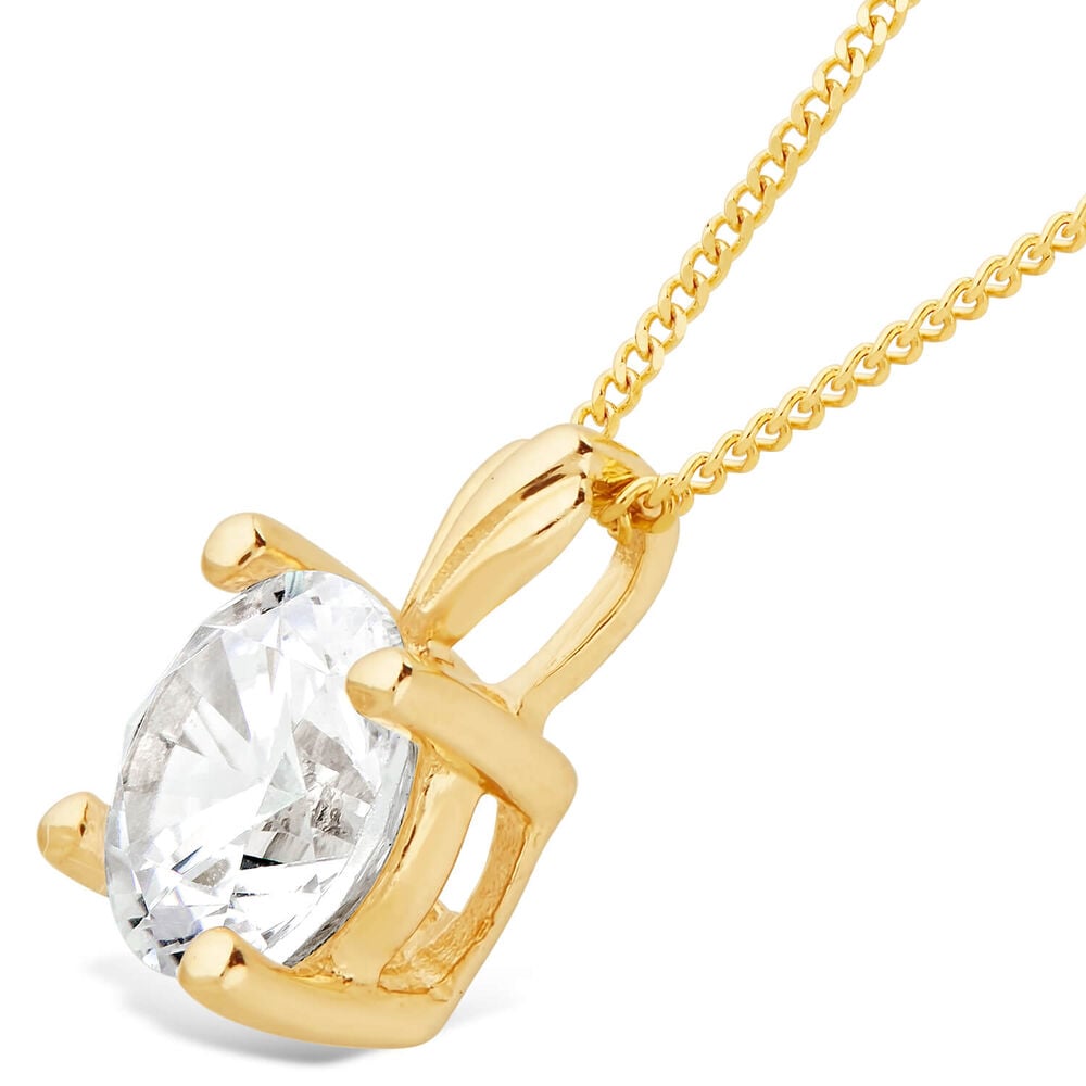 9ct Gold 7mm Four Claw Cubic Zirconia Set Pendant (Chain Included) image number 1