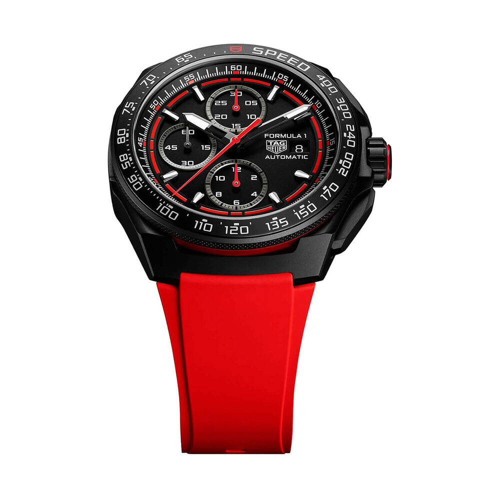 TAG Heuer Formula 1 Chronograph 44mm Black & Red Dial Red Rubber Strap Watch image number 2