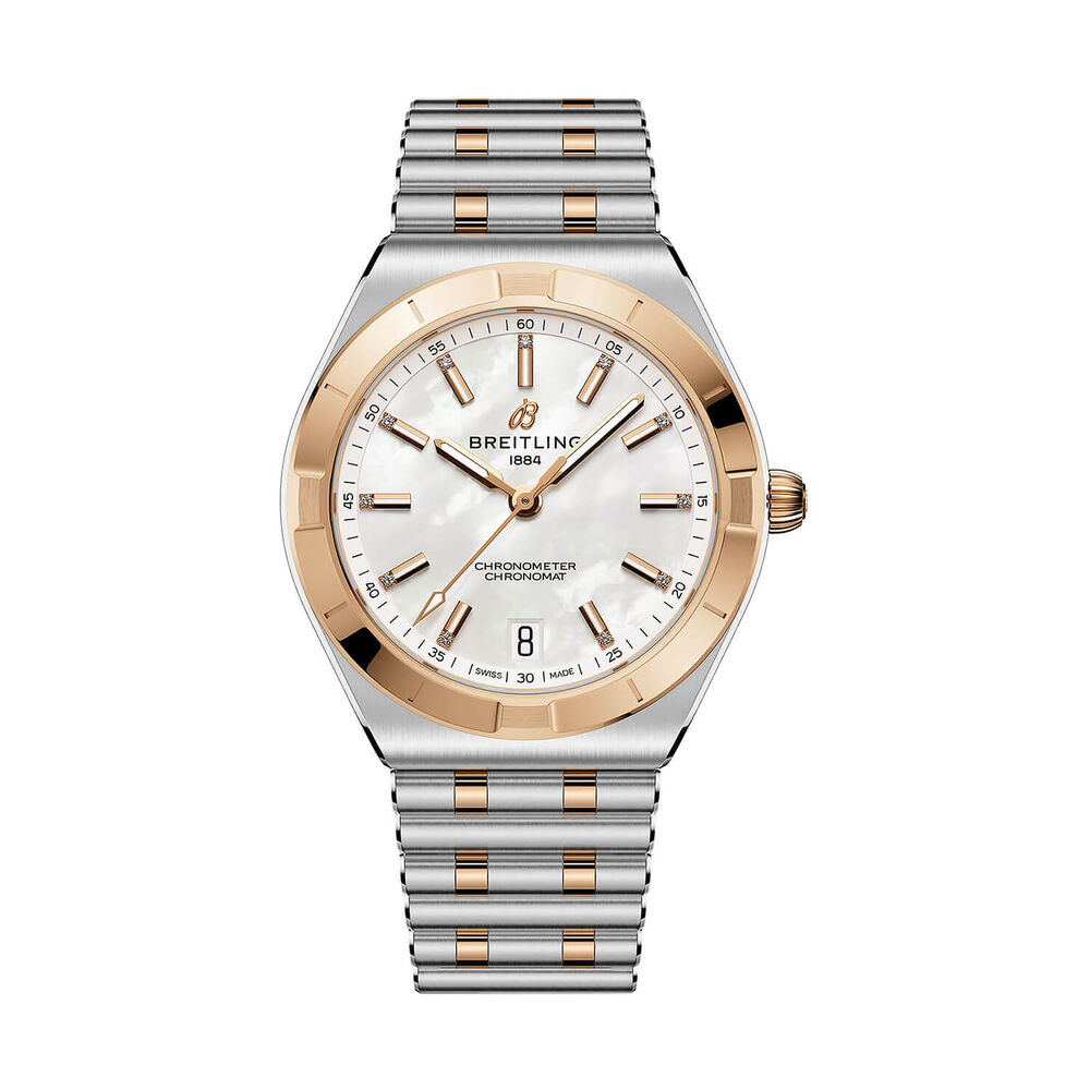 Breitling Chronomat Automatic 36mm Pearl Dial Diamond Dots Steel & Gold Rouleaux Bracelet Watch